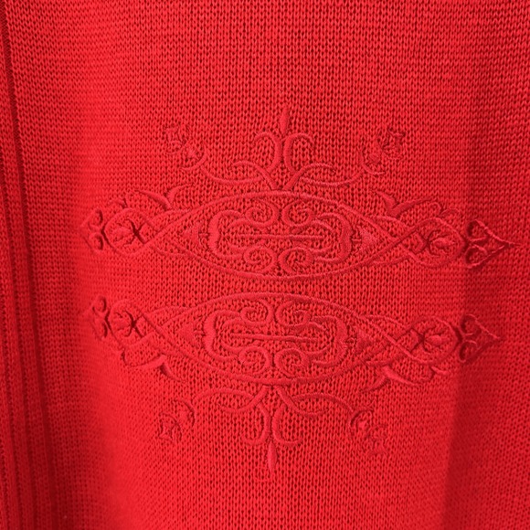 Meister Turtleneck Sweater Embroidered Women's Small Red ‎ Balloon Sleeve Ribbed - Picture 3 of 6